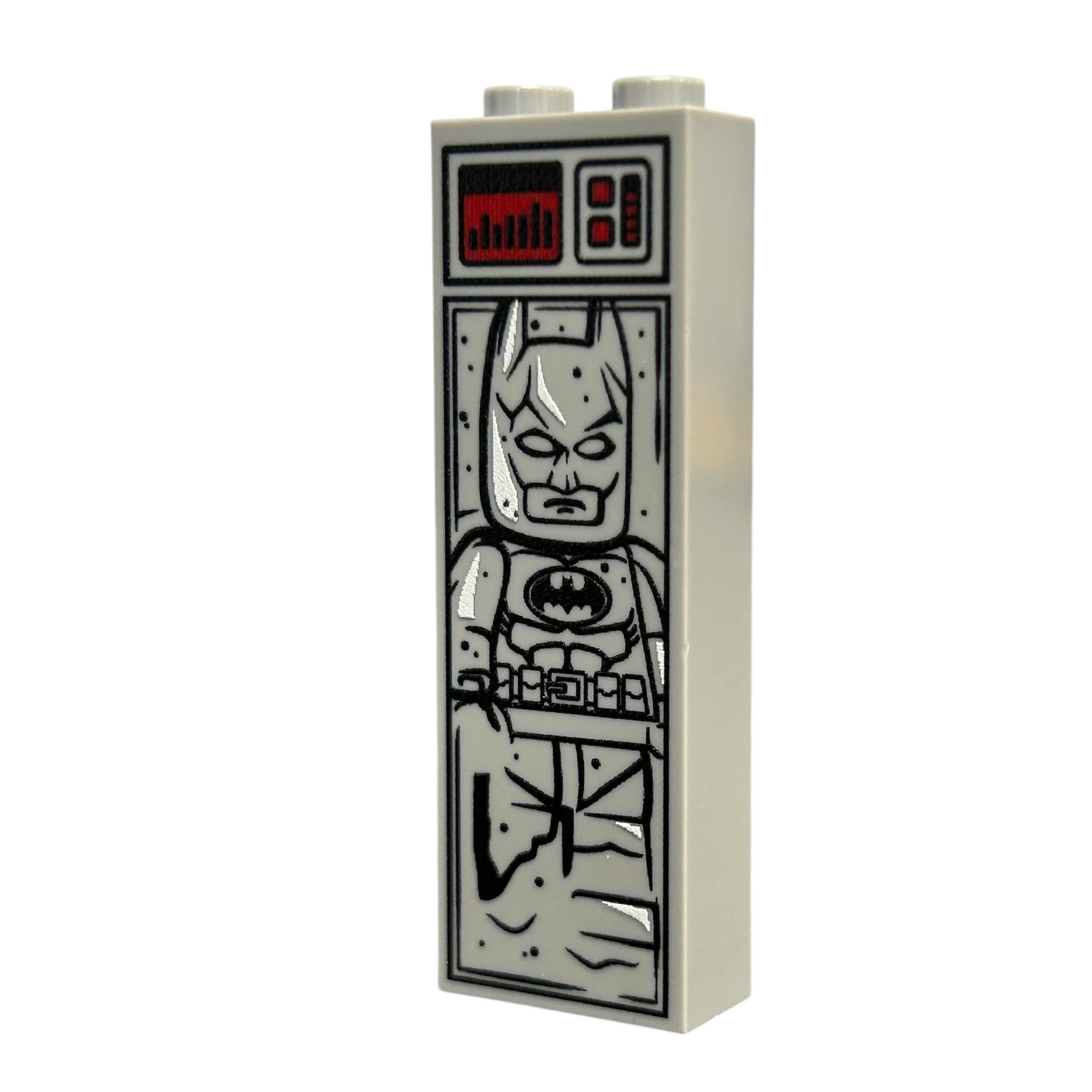 Dark Knight in Carbonite (1x2x5 Brick) featuring a detailed custom printed design of Batman encased in carbonite with control panel graphics in grayscale.
