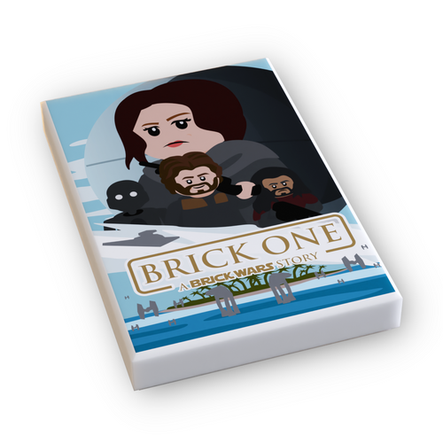 Brick One: A Brick Wars Story Movie Tile Cover (2x3 Tile) featuring custom LEGO-style illustrated characters in an epic space battle scene with starships and iconic figures.