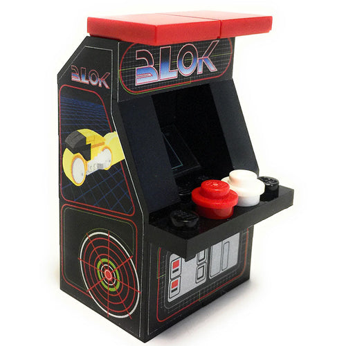 BLOK (1982 Edition) Classic Arcade Machine by B3 Customs, a detailed miniature arcade with red and white buttons and retro-style decals inspired by the 1982 film TRON.