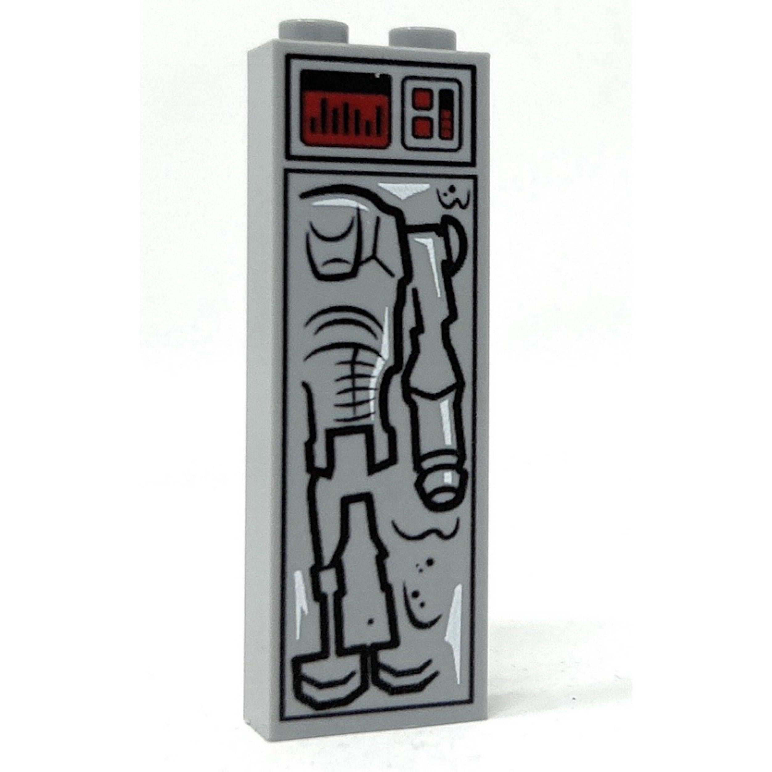 Super Battle Droid (1x2x5 Brick) in Carbonite made using LEGO parts - B3 Customs features a detailed gray brick with printed design resembling a battle droid encased in carbonite.