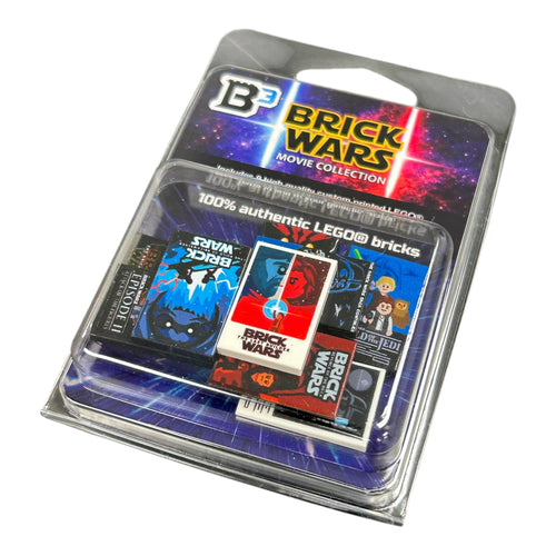Package of Brick Wars Movie Part Pack (9 Tiles) featuring custom printed LEGO bricks with character icons and themed graphics from the Brick Wars Movie Collection.