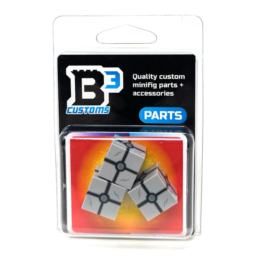 Star Wars / Space Crates Part Pack (3 Crate) made with LEGO parts - B3 Customs featuring three custom gray crates with sci-fi detailing in clear retail packaging.