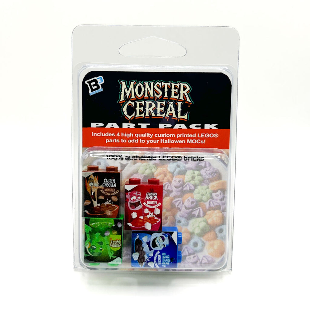 Monster Cereal Collection (Set of 4) - Custom Exclusive Halloween Edition by B3 Customs features four custom printed LEGO bricks designed as spooky cereal boxes for Halloween-themed LEGO builds.