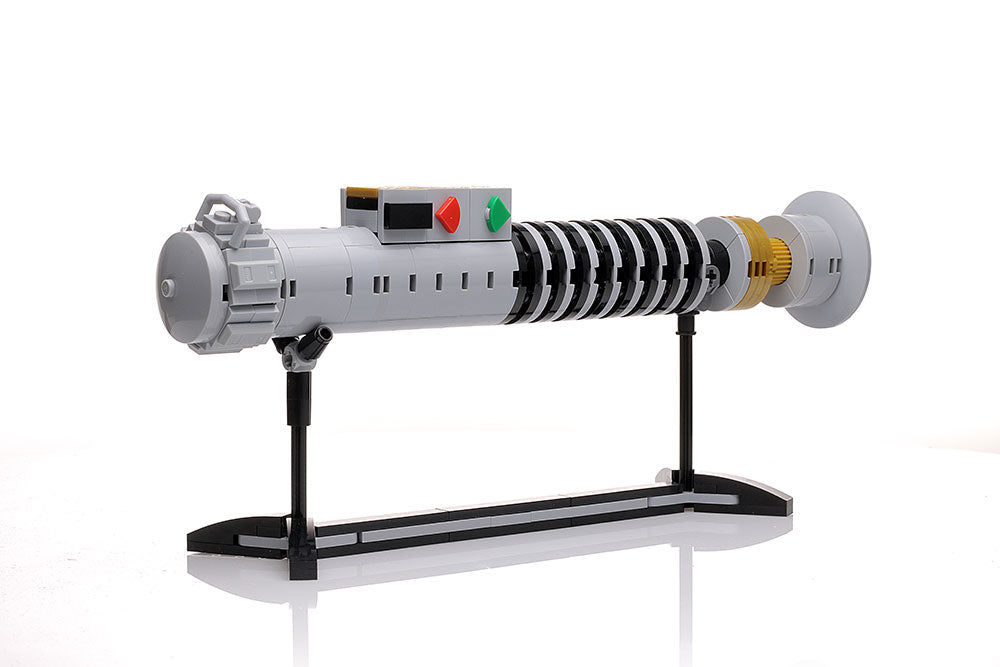 Luke Skywalker ROTJ Lightsaber w/ Stand - Custom MOC made with LEGO bricks by B3 Customs, featuring detailed brick construction and a sleek black display stand.