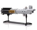 Luke Skywalker's A New Hope Lightsaber w/ Stand made using LEGO parts (Life-Size) displayed on a black stand, crafted by B3 Customs with detailed brick construction.
