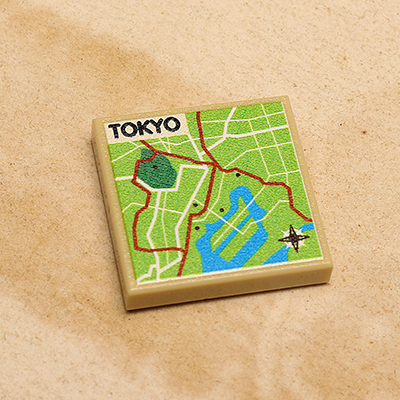 B3 Customs® Tokyo, Japan Map (2x2 Tile) showing a detailed, colorful miniature city map tile with streets, parks, and waterways in bright green, blue, and red tones.