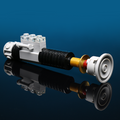 Old Ben Mini Lightsaber Building Kit made using LEGO parts - B3 Customs, featuring detailed black, white, and gold LEGO components assembled to resemble a miniature lightsaber.
