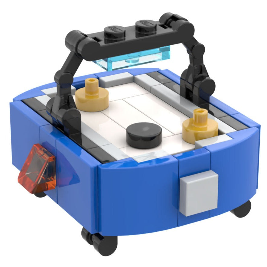 Custom Air Hockey Table 52-Piece Building Set made from LEGO parts - B3 Customs features a detailed miniature blue air hockey table designed for LEGO minifigures with authentic LEGO bricks.