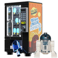 Blue Milk Popsicle Vending Machine with LEGO R2-D2 Minifigure - B3 Customs showing a detailed black vending machine with popsicle images and a minifigure of R2-D2 in front.