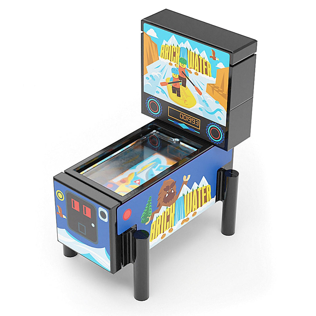Brightly colored Brick Water Rafting - B3 Customs Pinball Arcade Machine Building Set featuring custom LEGO bricks and decals, designed for minifigure scale play.