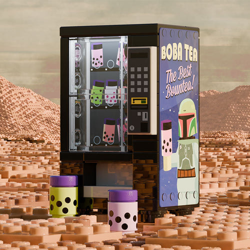 Boba Tea Vending Machine Building Set - B3 Customs features a custom LEGO vending machine with printed boba drinks, perfect for minifigs and unique brick MOCs.