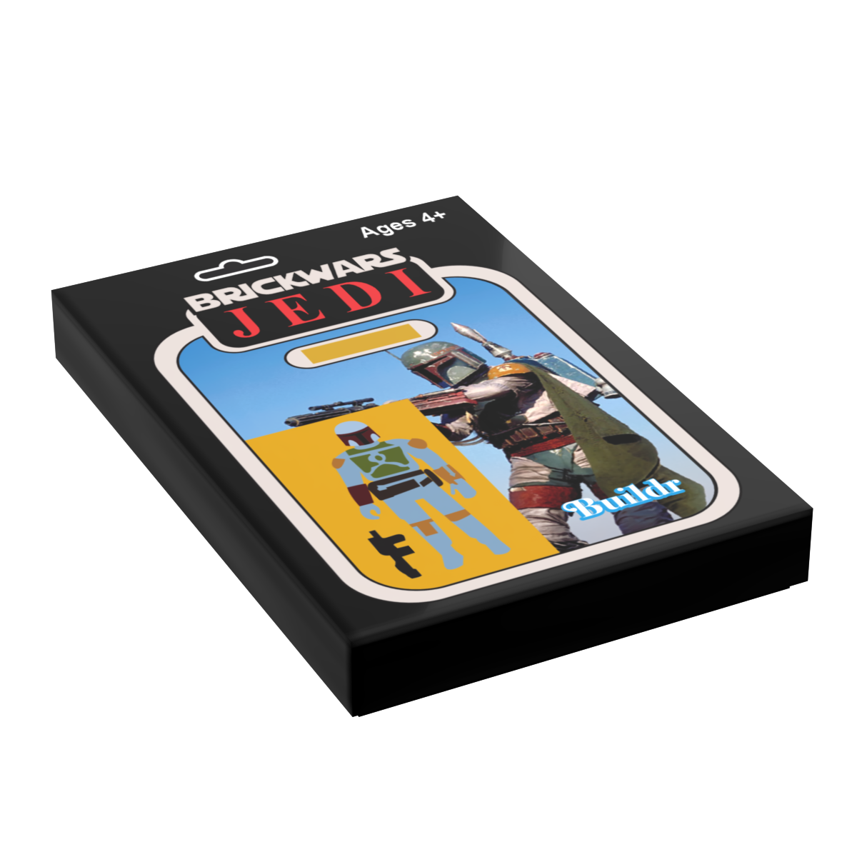 Packaging for Boba Vintage Action Figure Tile (2x3) by B3 Customs featuring a custom printed tile design inspired by classic brick mocs and Star Wars character icons.