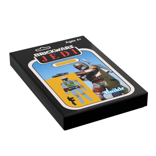Packaging for Boba Vintage Action Figure Tile (2x3) by B3 Customs featuring a custom printed tile design inspired by classic brick mocs and Star Wars character icons.