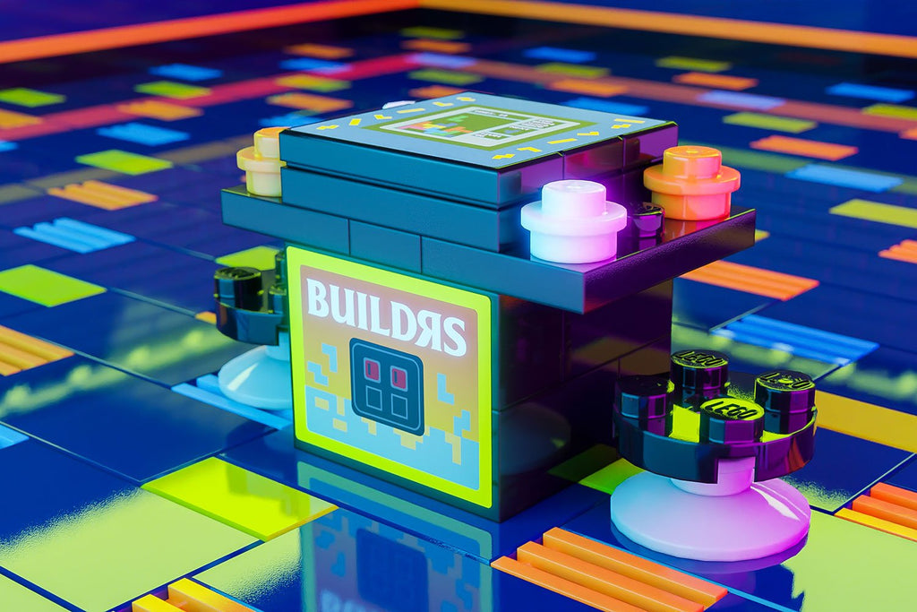 Buildᴙs 2-Player Classic Arcade made using LEGO parts - B3 Customs features a detailed mini cocktail arcade machine with colorful buttons, perfect for LEGO minifigure gaming setups.