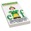 ELF Now Playing Movie Poster (2x4 Tile) featuring a custom minifigure styled as an elf with green and yellow outfit, promoting the phrase "Discover Your Inner Elf.