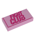 A pink rectangular soap bar featuring raised dark pink text "FIGHT CLUB" and border lines, designed as a custom printed tile by B3 Customs, called Fight Club Bar of Soap - B3 Customs Printed 1x2 Tile.
