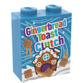 Blue brick featuring colorful lettering saying Gingerbread Toast Clutch Christmas Cereal (1x2x2 Brick) with a festive gingerbread house and cinnamon toast pieces by B3 Customs.