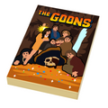 Illustration of a group of characters standing inside a cave with a pirate skull in the foreground and the title The Goons in bold colorful letters above, shown on The Goons Movie Cover (2x3 Tile).