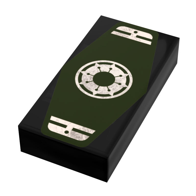 Green Commander Sabacc Card Custom Printed 1x2 Tile made using LEGO part - B3 Customs featuring a detailed Star Wars-inspired design on a green background, perfect for custom printed tiles and brick MOCs.