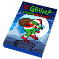 How the Grump Swiped Christmas Movie Cover (2x3 Tile) featuring a green character in a Santa outfit sneaking with a sack and red ornament against a snowy mountain and full moon background.