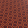 Close-up of Horror Film Carpet (Shining) - Custom Printed 6x6 Tile made with LEGO part, B3 Customs featuring a repeating red and black hexagonal pattern inspired by the movie Shining.
