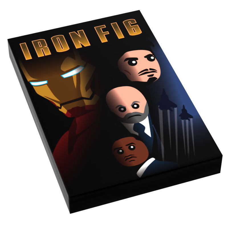 Iron Fig Movie Cover (2x3 Tile) featuring custom LEGO-inspired stylized characters resembling heroic figures with glowing eyes against a dark background.