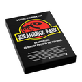 Jurassbrick Park Movie Cover (2x3 Tile) - B3 Customs featuring a custom Lego movie poster design with a dinosaur skeleton logo and playful text referencing a brick-building adventure.