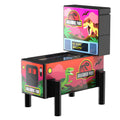 Jurassbrick Park - Pinball Arcade Machine Building Set by B3 Customs, a custom LEGO pinball machine featuring vibrant dinosaur-themed decals and retro arcade design.