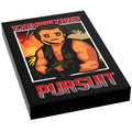 Illustrated action hero holding a weapon with an explosive background in bold graphic style on the Pursuit Movie Cover Tile (2x3 Tile) featuring custom printed tiles.
