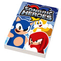 Box featuring custom artwork of three stylized characters resembling classic video game heroes in blue, yellow, and red, labeled Sonbrick Heroes Video Game Cover (2x3 Tile) - B3 Customs.