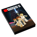 Custom LEGO SW II: Trilogy Video Game Cover (2x3 Tile) made using LEGO part - B3 Customs featuring LEGO minifigure characters and a dark Sith helmet in the background.
