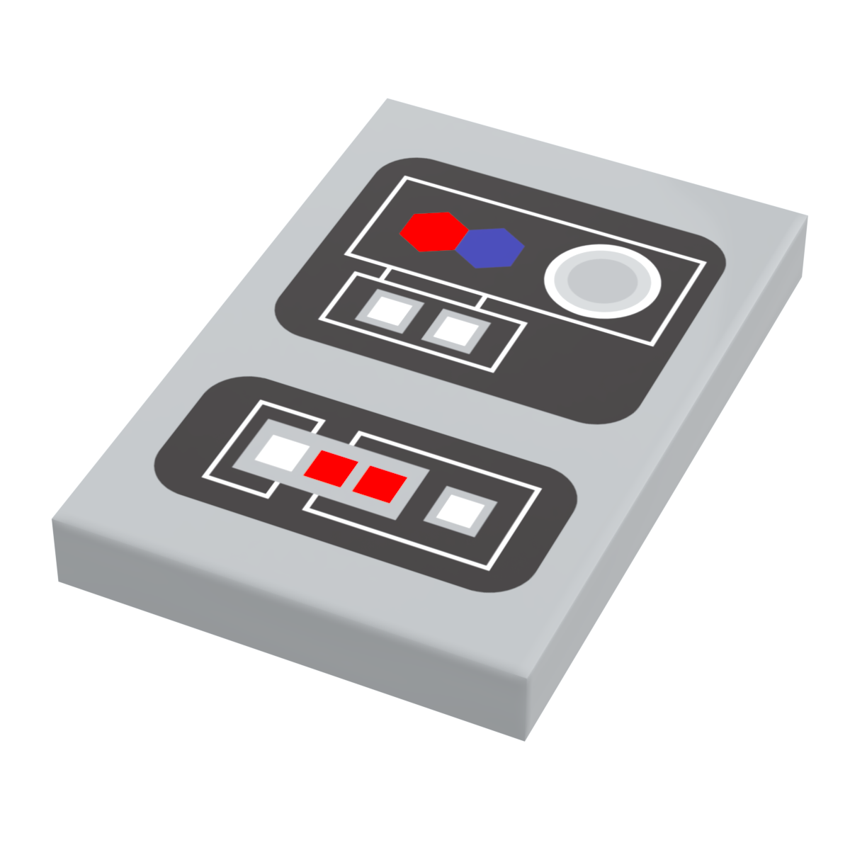 Control Panel #1 for Star Wars/Space (2x3 Tile) - B3 Customs using LEGO parts, featuring detailed custom printed tiles with red, blue, and gray control panel designs for brick mocs.