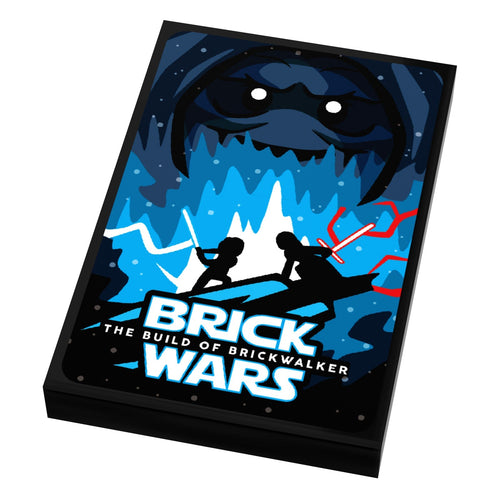 Custom printed tile featuring stylized silhouettes battling under a dark menacing figure with glowing eyes, designed by B3 Customs for Brick Wars: Build of Brickwalker (EP. 9) Movie Tile Cover (2x3 Tile).