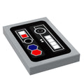 Control Panel #3 for Star Wars/Space (2x3 Tile) - B3 Customs using LEGO parts featuring detailed custom printed designs resembling sci-fi control interfaces in black, red, blue, and white colors.