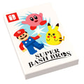 Super Bash Bros. Video Game Cover (2x3 Tile) made using LEGO parts - B3 Customs features custom printed tiles with iconic characters Mario, Kirby, and Pikachu in bright colors.
