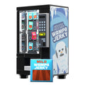 A custom LEGO vending machine model featuring illustrated packaging for Hoth style freeze-dried Wampa Jerky, created by B3 Customs as the Wampa Beef Jerky Minifig Vending Machine Building Set made using LEGO parts - B3 Customs.