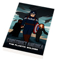 Construct America: Plastic Soldier Movie Cover (2x3 Tile) featuring a custom minifigure styled like a plastic soldier with a shield, set against a dramatic sky with silhouetted figures.