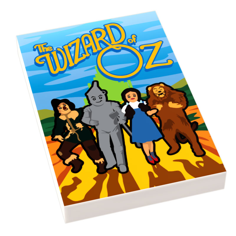 Illustrated Brickard of Oz Movie Cover (2x3 Tile) by B3 Customs featuring colorful custom printed tile artwork of the Wizard of Oz characters on a yellow brick road background.