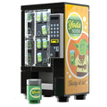 Detailed Yoda Soda Vending Machine Building Set made using LEGO parts by B3 Customs, showcasing a custom LEGO vending machine featuring Yoda-themed soda cans and vibrant printed tiles.