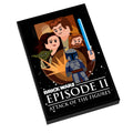 Illustration of custom minifigure faces including a Jedi, a warrior with lightsaber, a green alien, and a helmeted figure, featured on Brick Wars: Attack of the Figures (EP. 2) Movie Tile Cover (2x3 Tile).