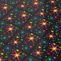 Colorful retro starburst pattern on black tiles featuring bright yellow, pink, blue, green, and red stars and dots, designed as 80's Arcade Carpet 6x6 Tiles (Bursts) - (Pack of 10).