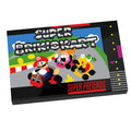 Super Brickio Kart Video Game Cover (2x3 Tile) made using LEGO part - B3 Customs featuring a colorful racing scene with characters inspired by classic kart games in a custom printed tile design.